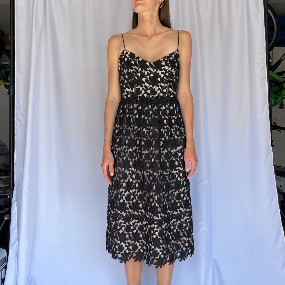 Club Monaco lace midi-dress.
